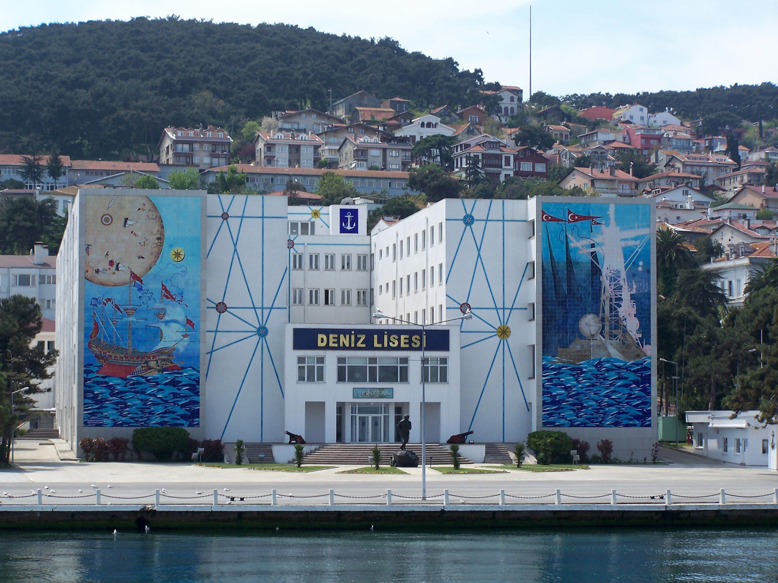 Heybeliada harbor front with the historic Naval Academy beside the ferry pier